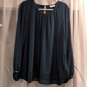 Calvin Klein hunter green top with faux leather detailing